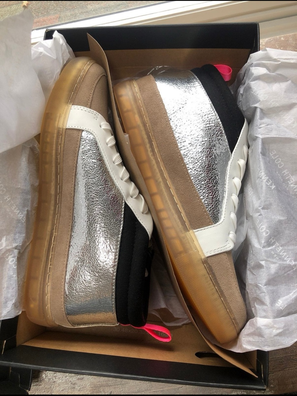 Kenneth Cole Women’s Metallic Silver & Tan Casual Sneakers